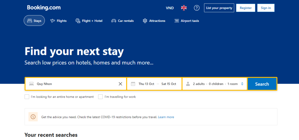 Kênh OTA booking.com cho đa dạng các loại hình khách sạn lưu trú